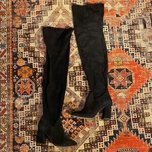 Seychelles Chrysalis Black Leather Suede Over-the-Knee Heeled Boots with Box